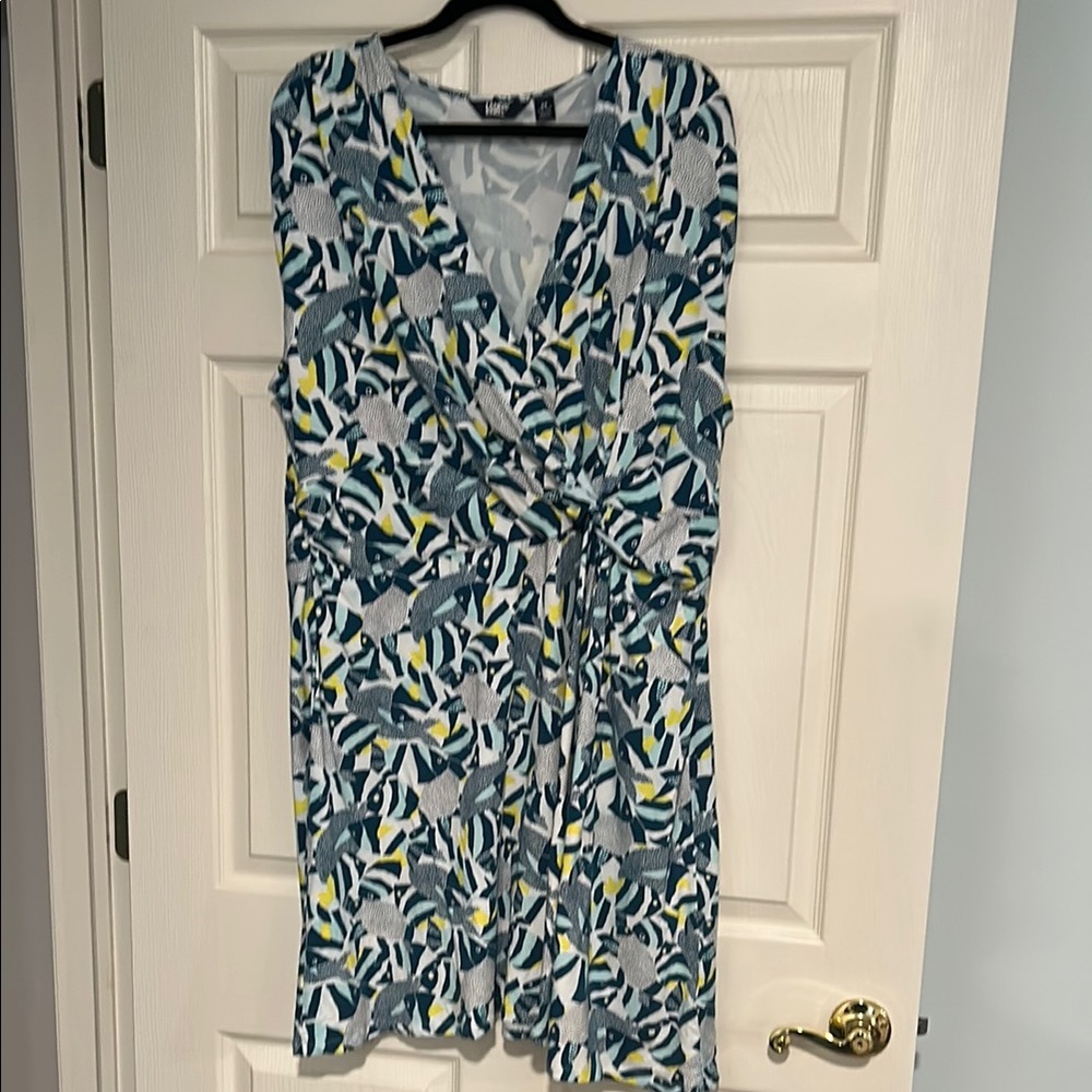 Lands' End Blue and Yellow V-Neck Sundress